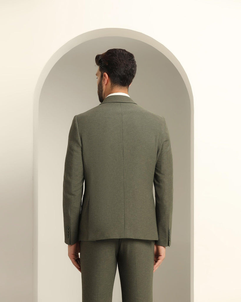 Two Piece Olive Green Solid Formal Suit - Juttex