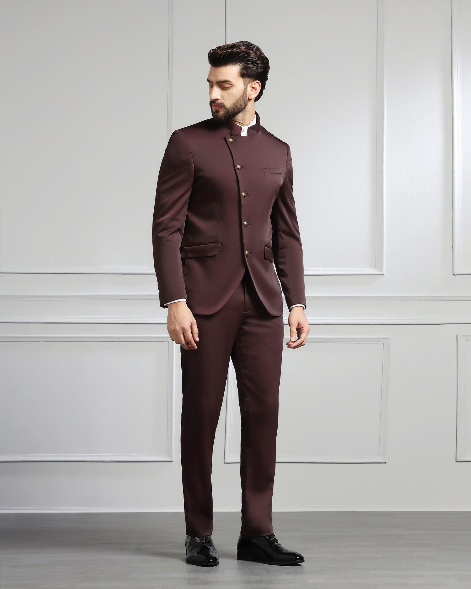 Two Piece Wine Solid Formal Suit - Ossessione - Blackberrys
