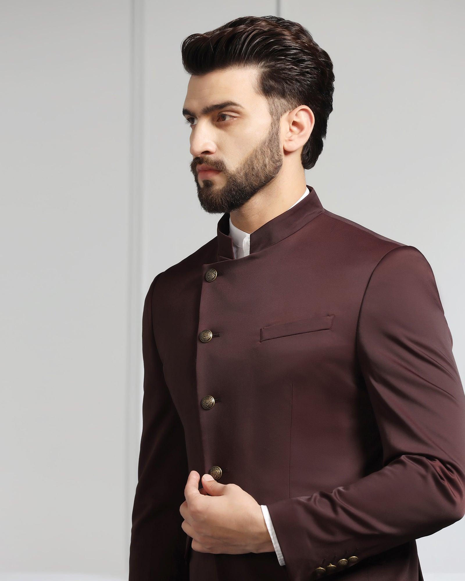Two Piece Wine Solid Formal Suit - Ossessione - Blackberrys
