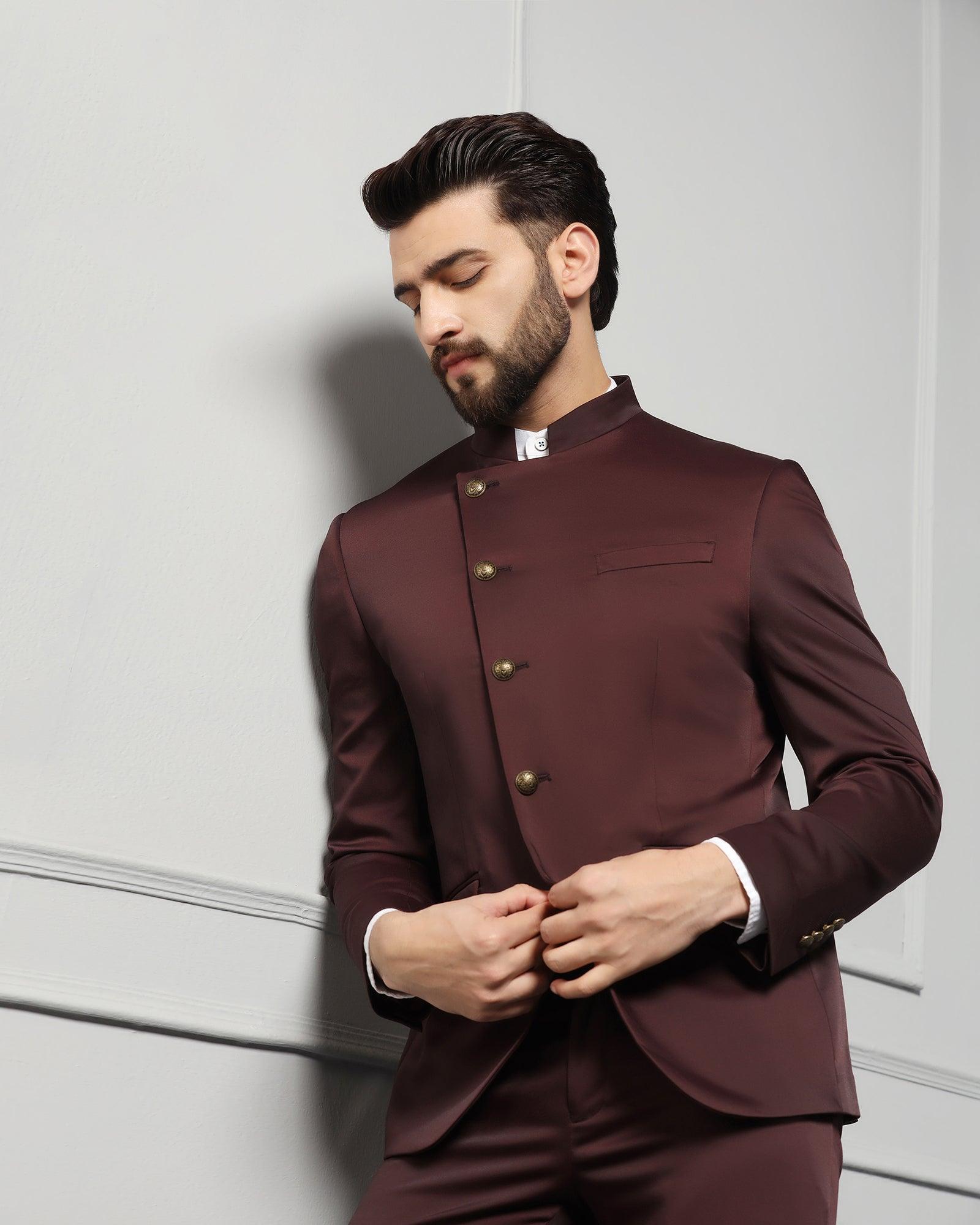 Two Piece Wine Solid Formal Suit - Ossessione - Blackberrys