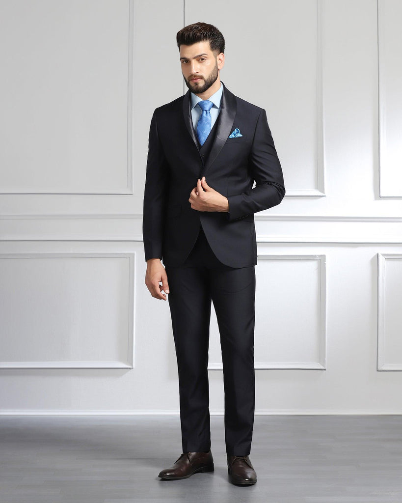 Luxe Three Piece Navy Solid Formal Suit - Meriner