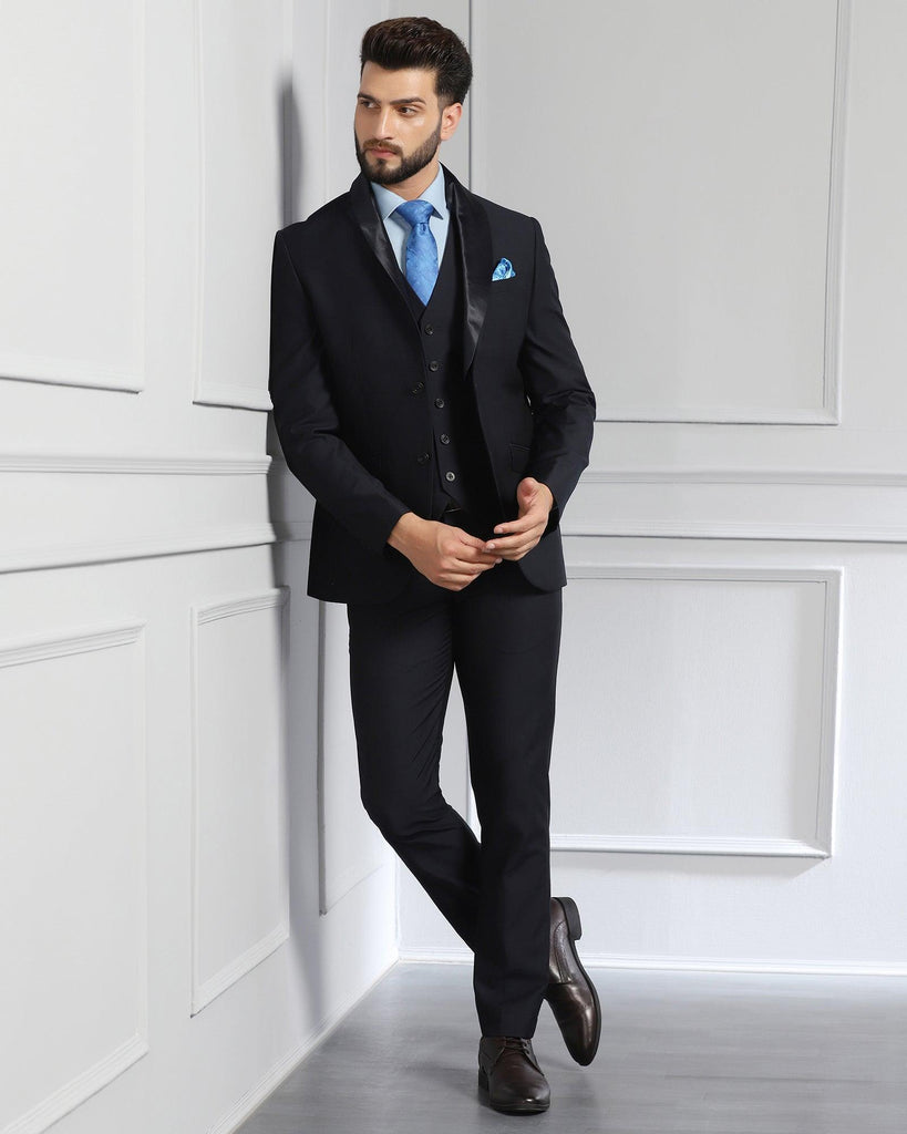 Luxe Three Piece Navy Solid Formal Suit - Meriner