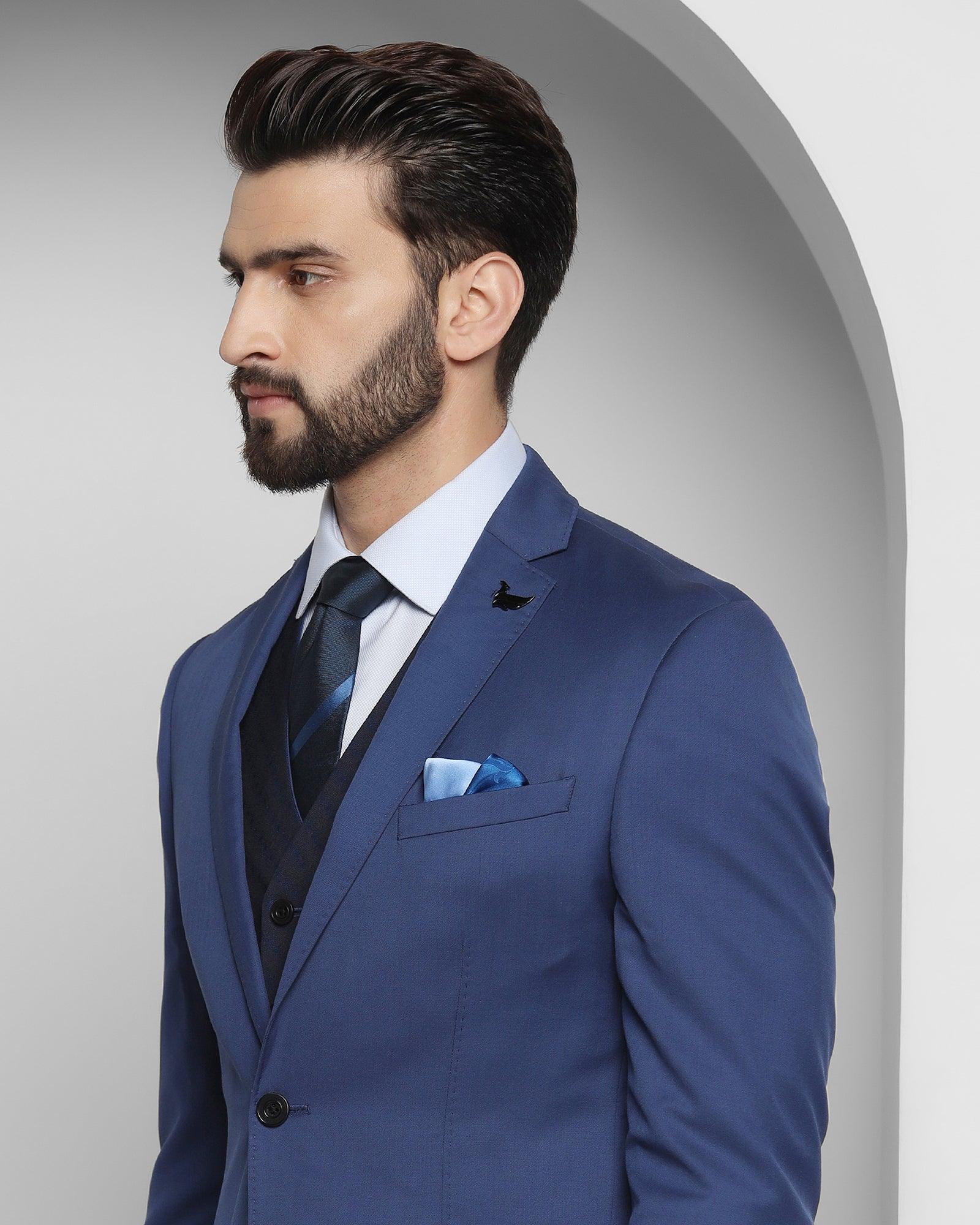 Luxe Three Piece Blue Solid Formal Suit - Cyprus
