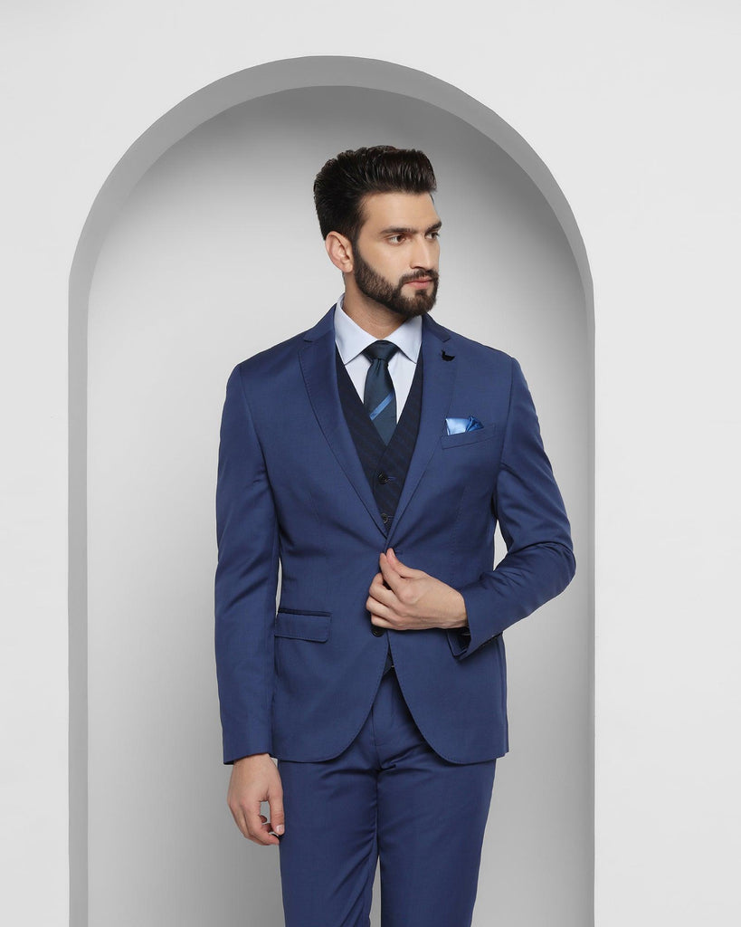 Luxe Three Piece Blue Solid Formal Suit - Cyprus