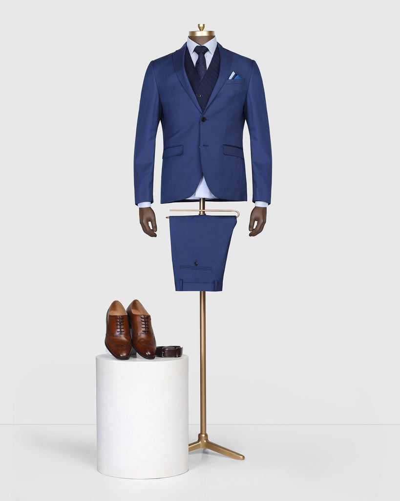 Luxe Three Piece Blue Solid Formal Suit - Cyprus