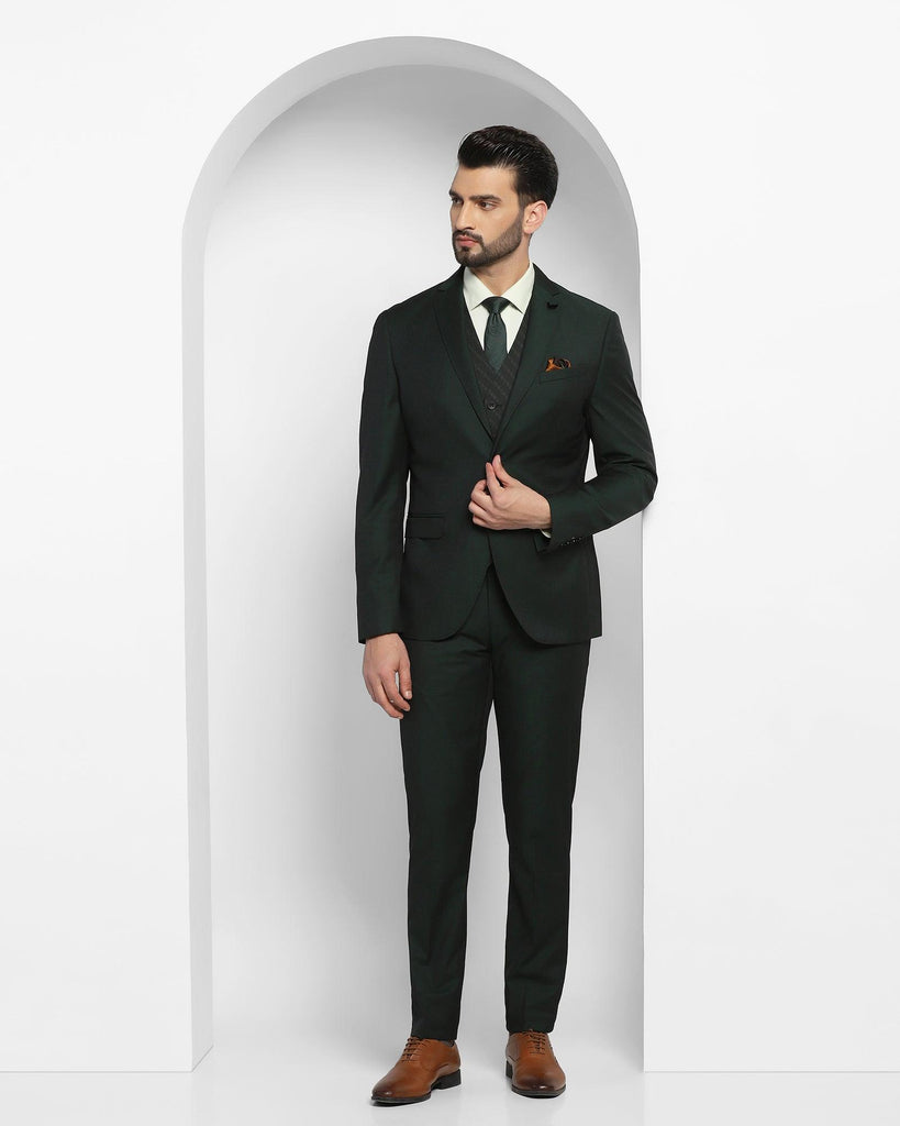 Luxe Three Piece Green Solid Formal Suit - Cyprus