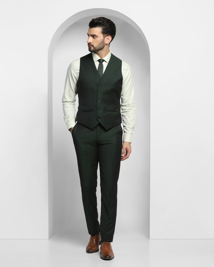 Luxe Three Piece Green Solid Formal Suit - Cyprus