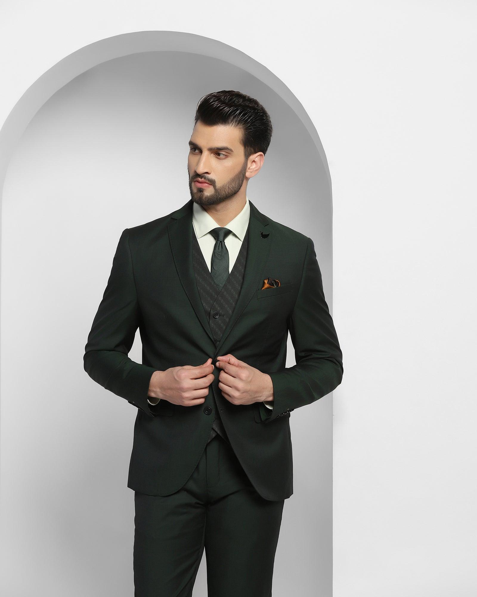 Luxe Three Piece Green Solid Formal Suit - Cyprus