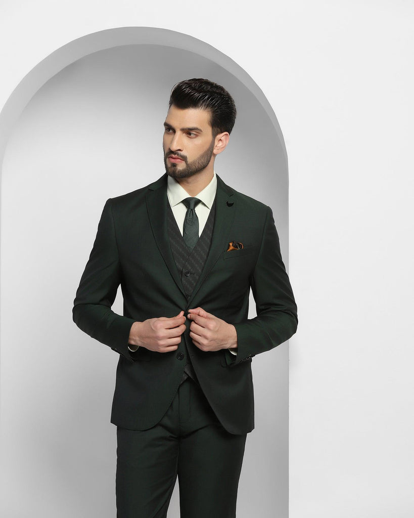 Luxe Three Piece Green Solid Formal Suit - Cyprus