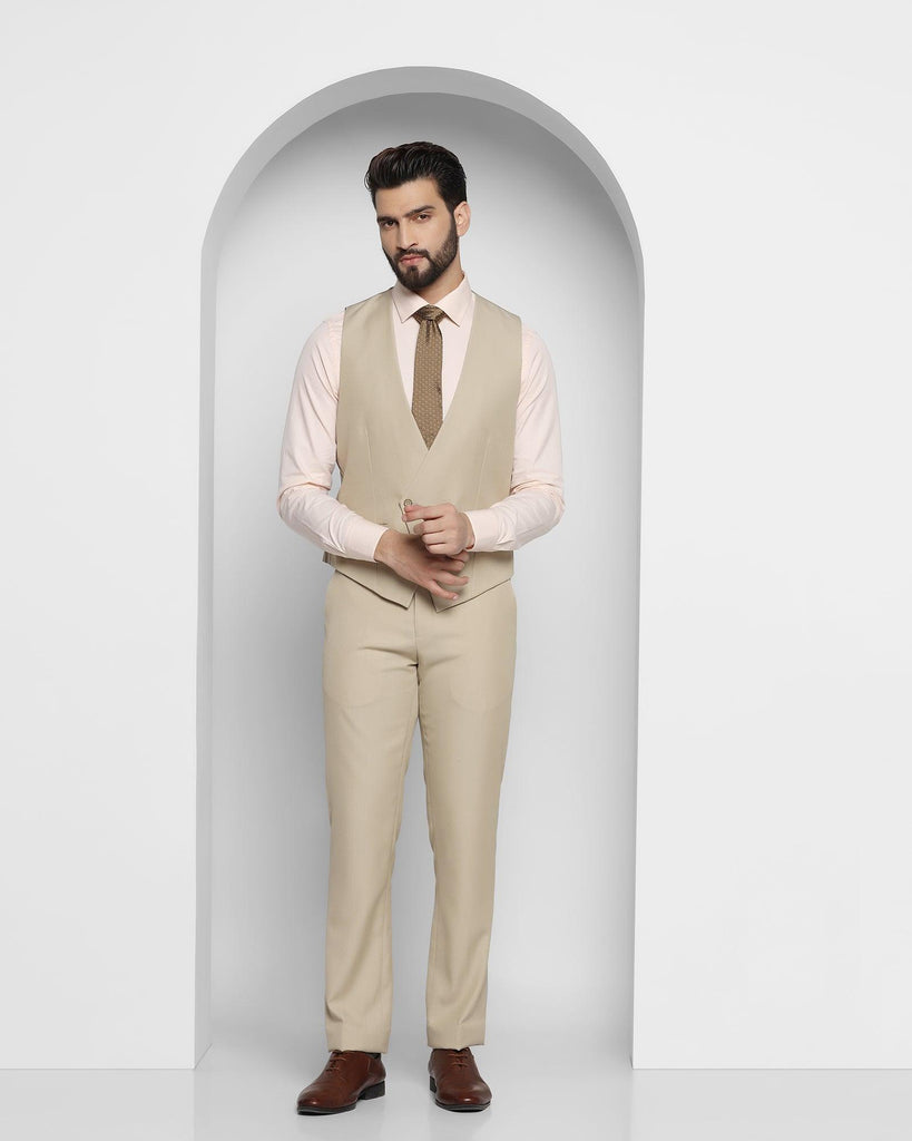 Three Piece Beige Solid Formal Suit - Dimitri