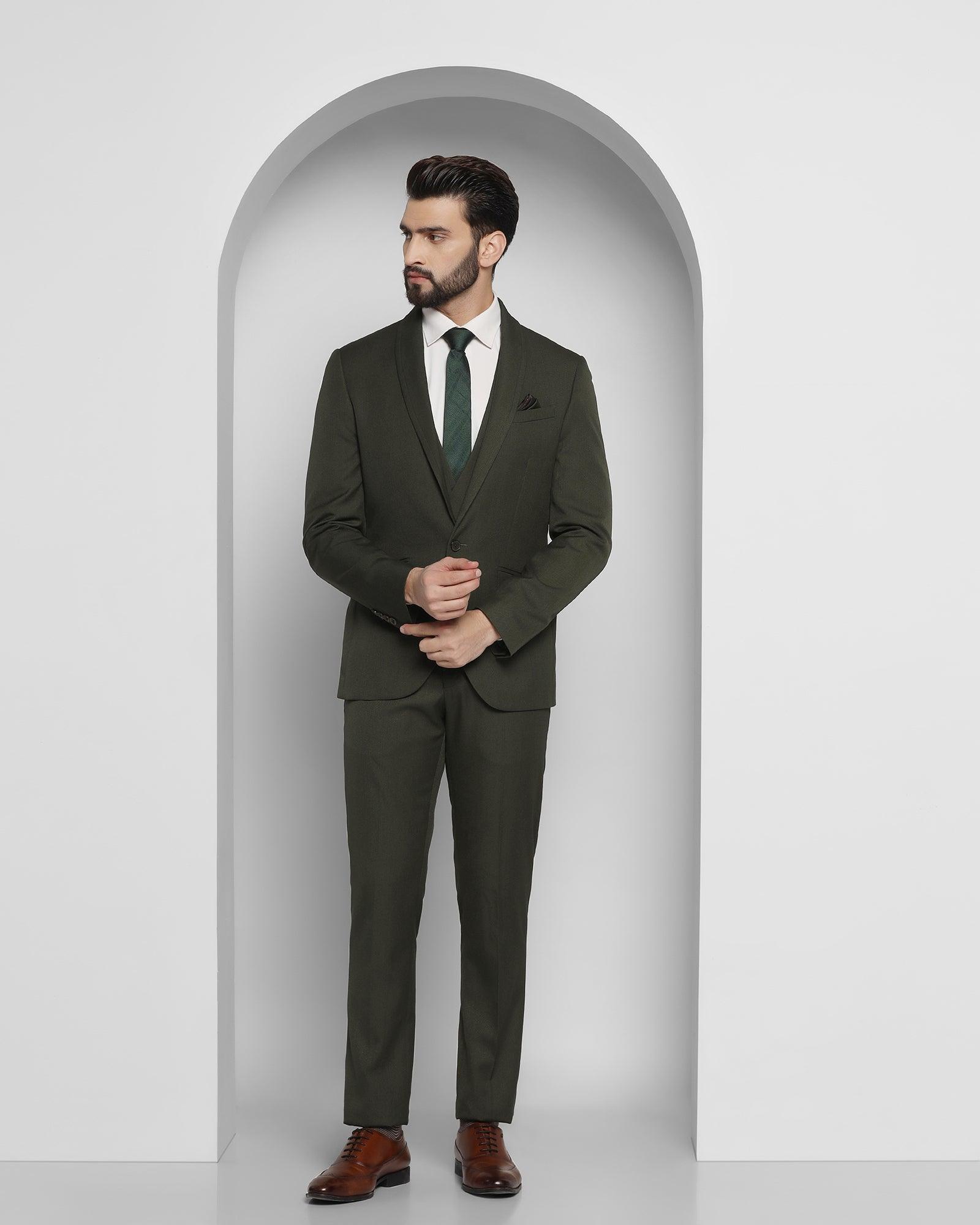 Three Piece Green Solid Formal Suit - Dimitri
