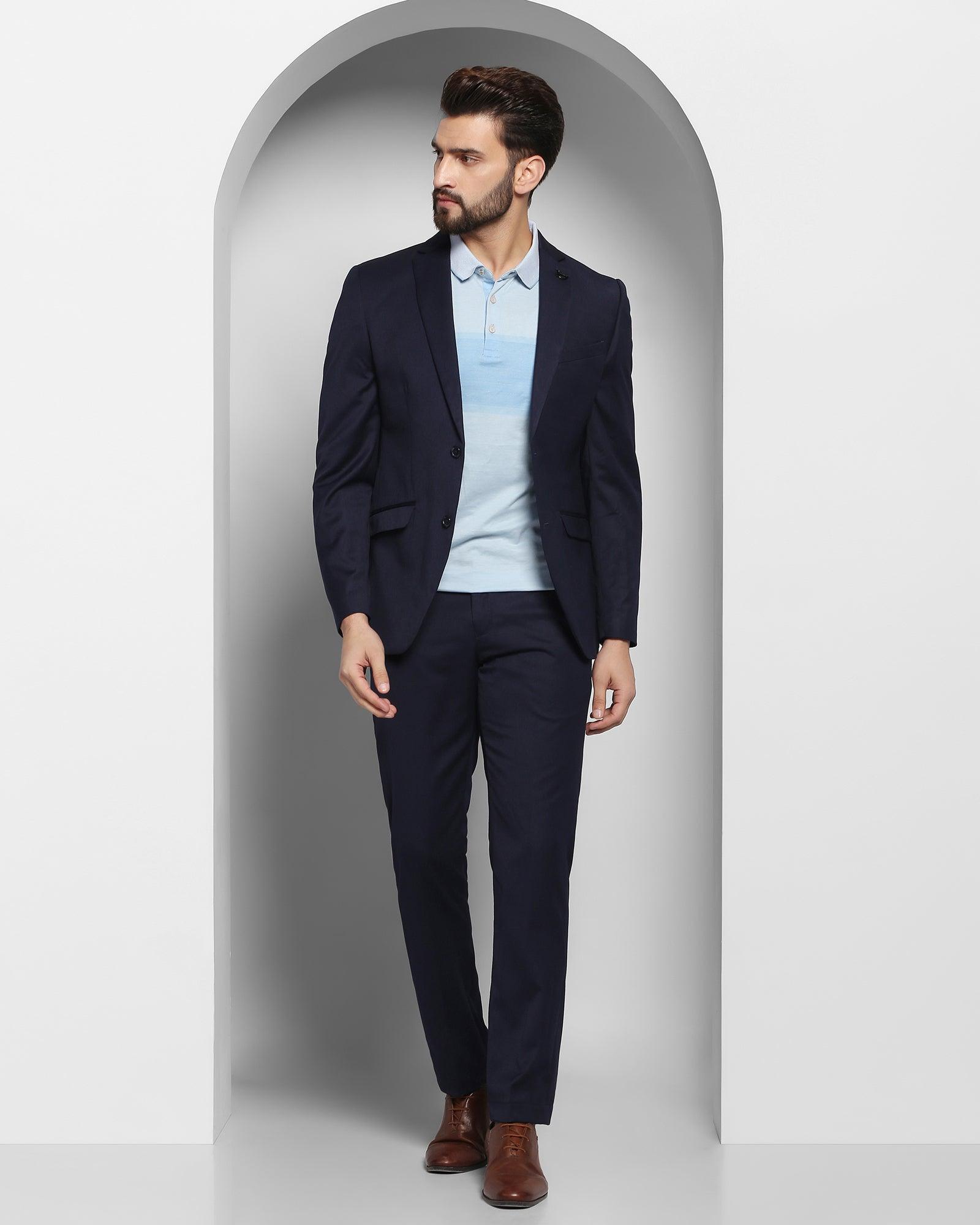 Three Piece Navy Solid Formal Suit - Edwin