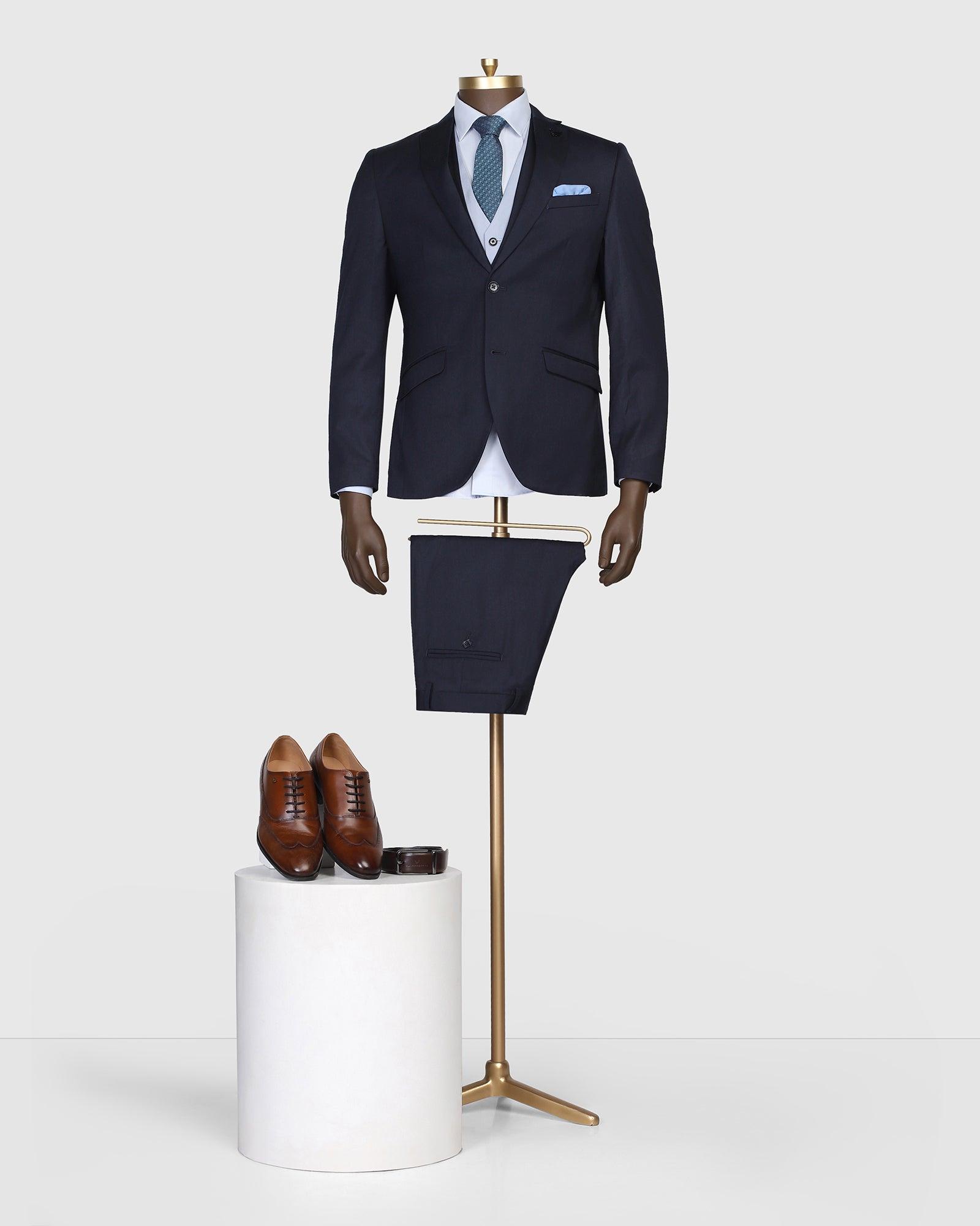 Three Piece Navy Solid Formal Suit - Edwin