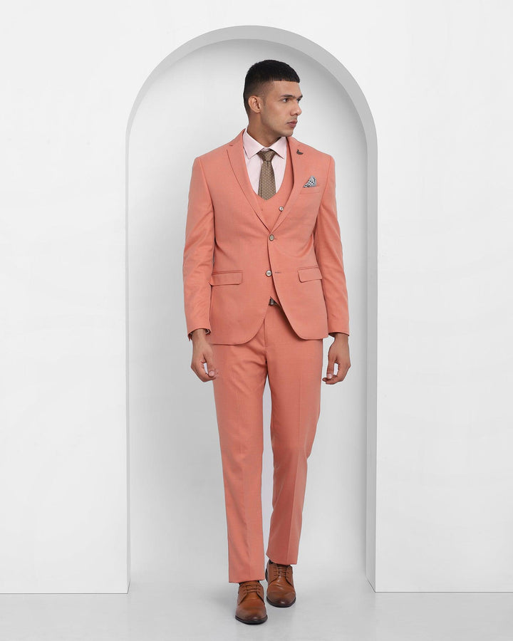 Three Piece Orange Solid Formal Suit - Tornell