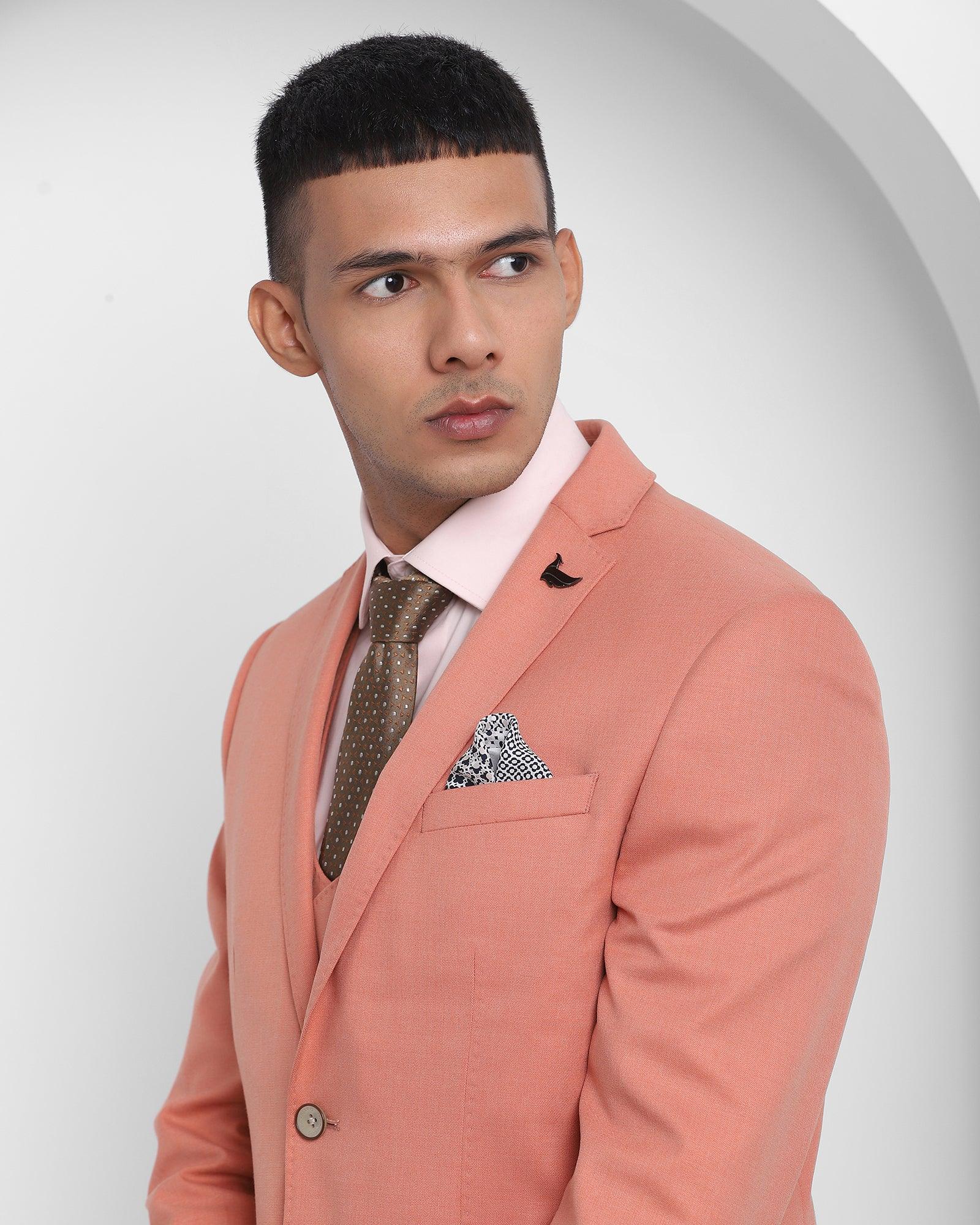 Three Piece Orange Solid Formal Suit - Tornell