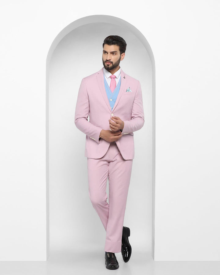 Three Piece Pink Solid Formal Suit - Oleto