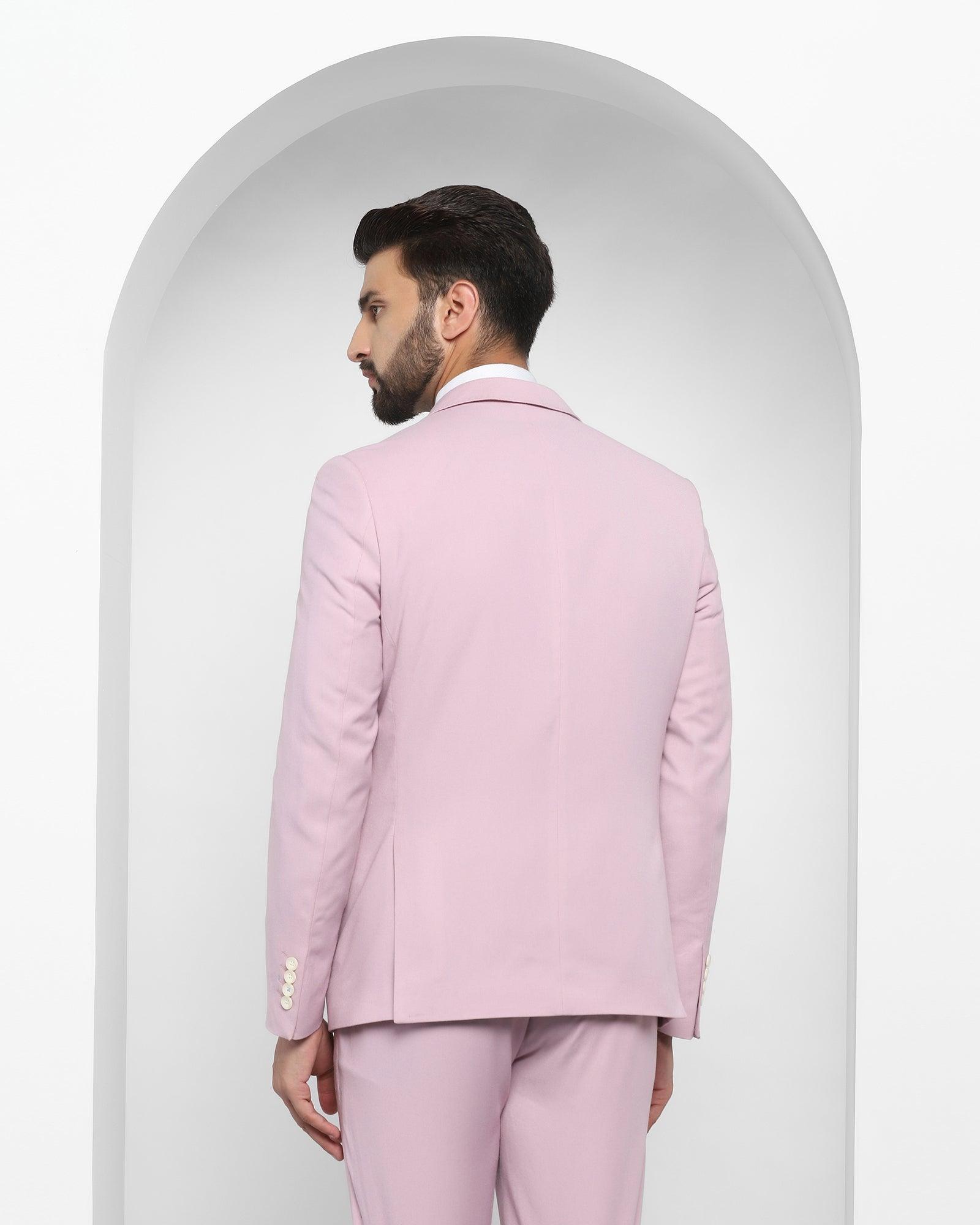 Three Piece Pink Solid Formal Suit - Oleto