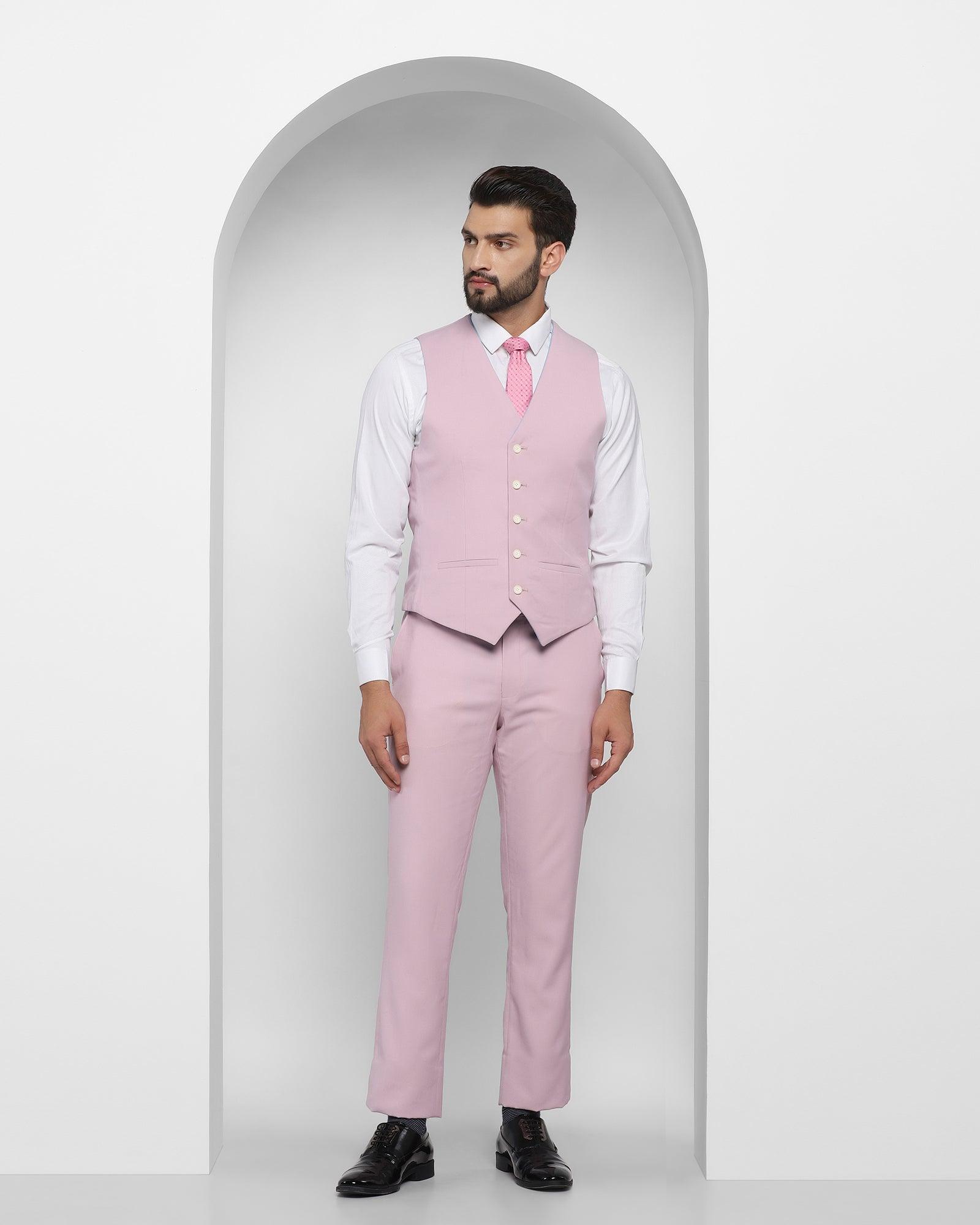 Three Piece Pink Solid Formal Suit - Oleto