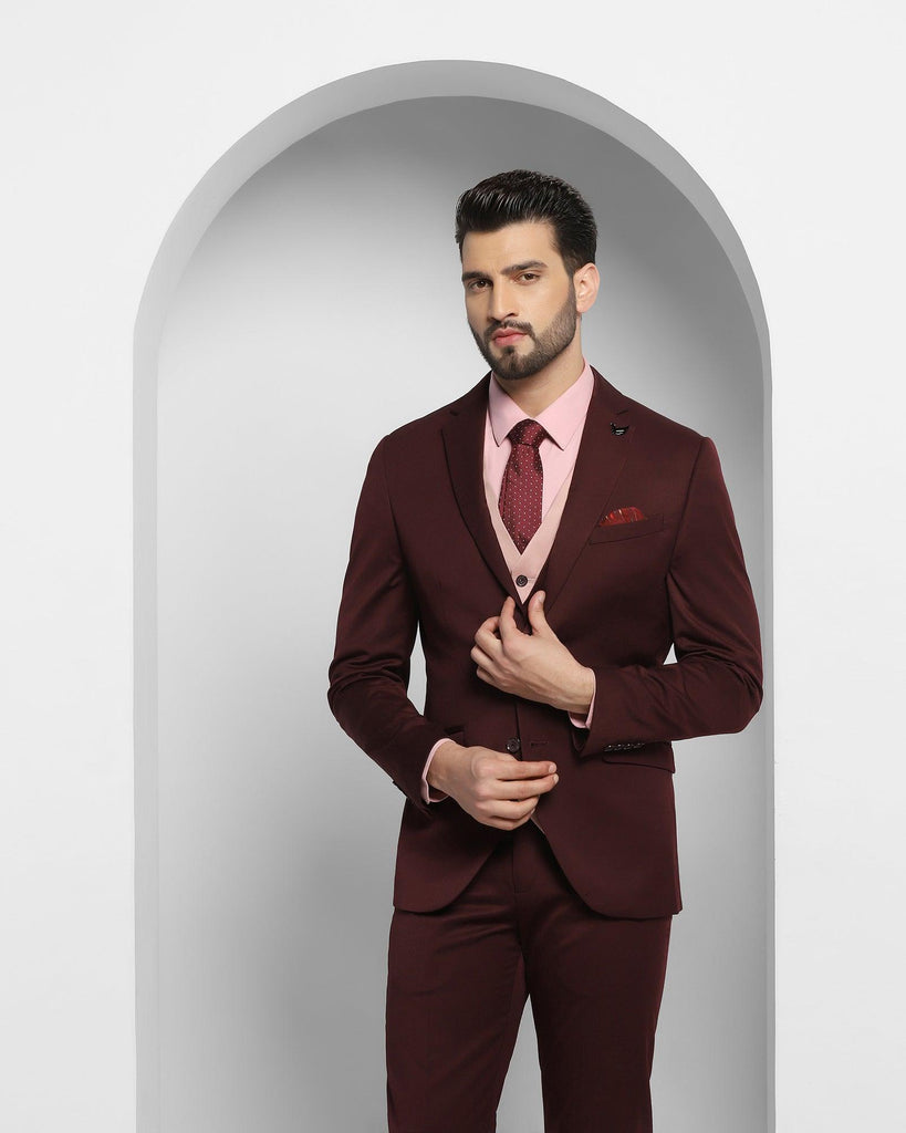 Three Piece Purple Solid Formal Suit - Edwin