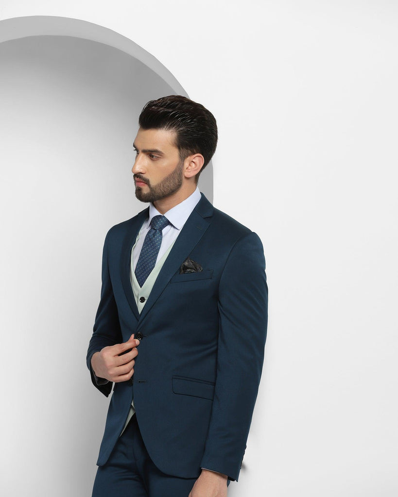 Three Piece Teal Solid Formal Suit - Edwin