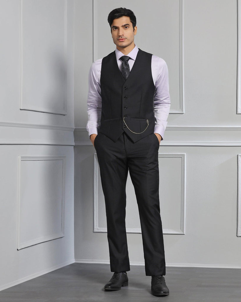 Luxe Three Piece Black Solid Formal Suit - Meriner