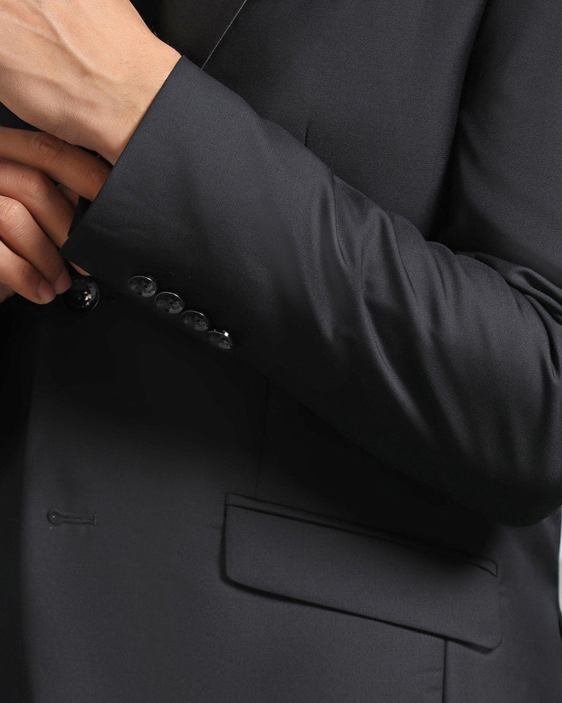 Luxe Three Piece Black Solid Formal Suit - Meriner
