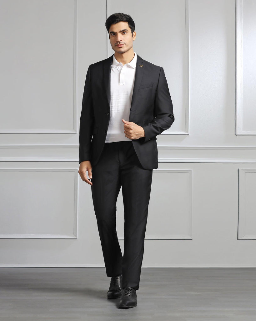 Luxe Three Piece Black Solid Formal Suit - Meriner