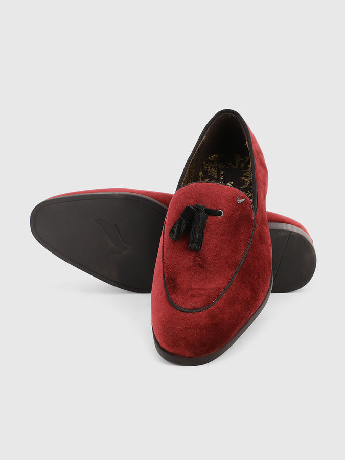 Velvet Wine Textured Slip On Shoes - Mrinal