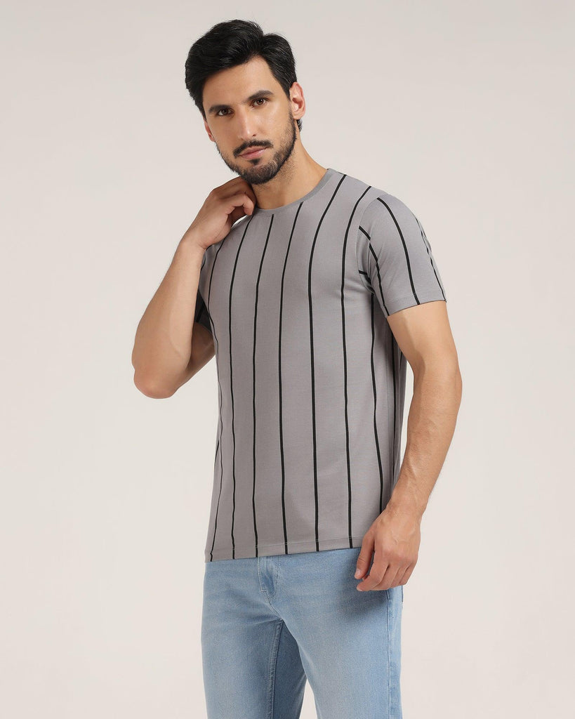 Crew Neck Taupe Grey Stripe T-Shirt - Ginger