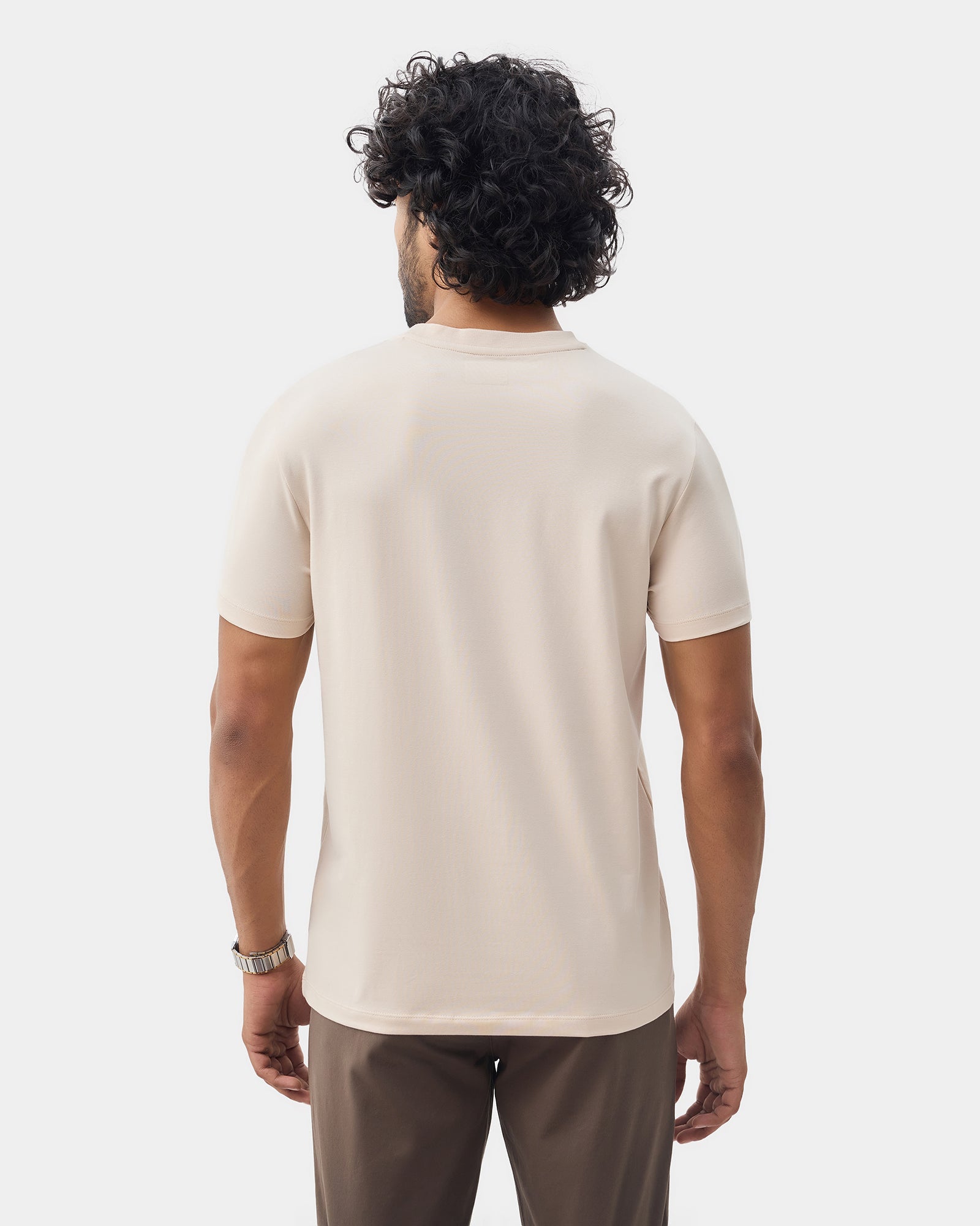 Almond Beige Crew Neck Printed T-Shirt - Supi