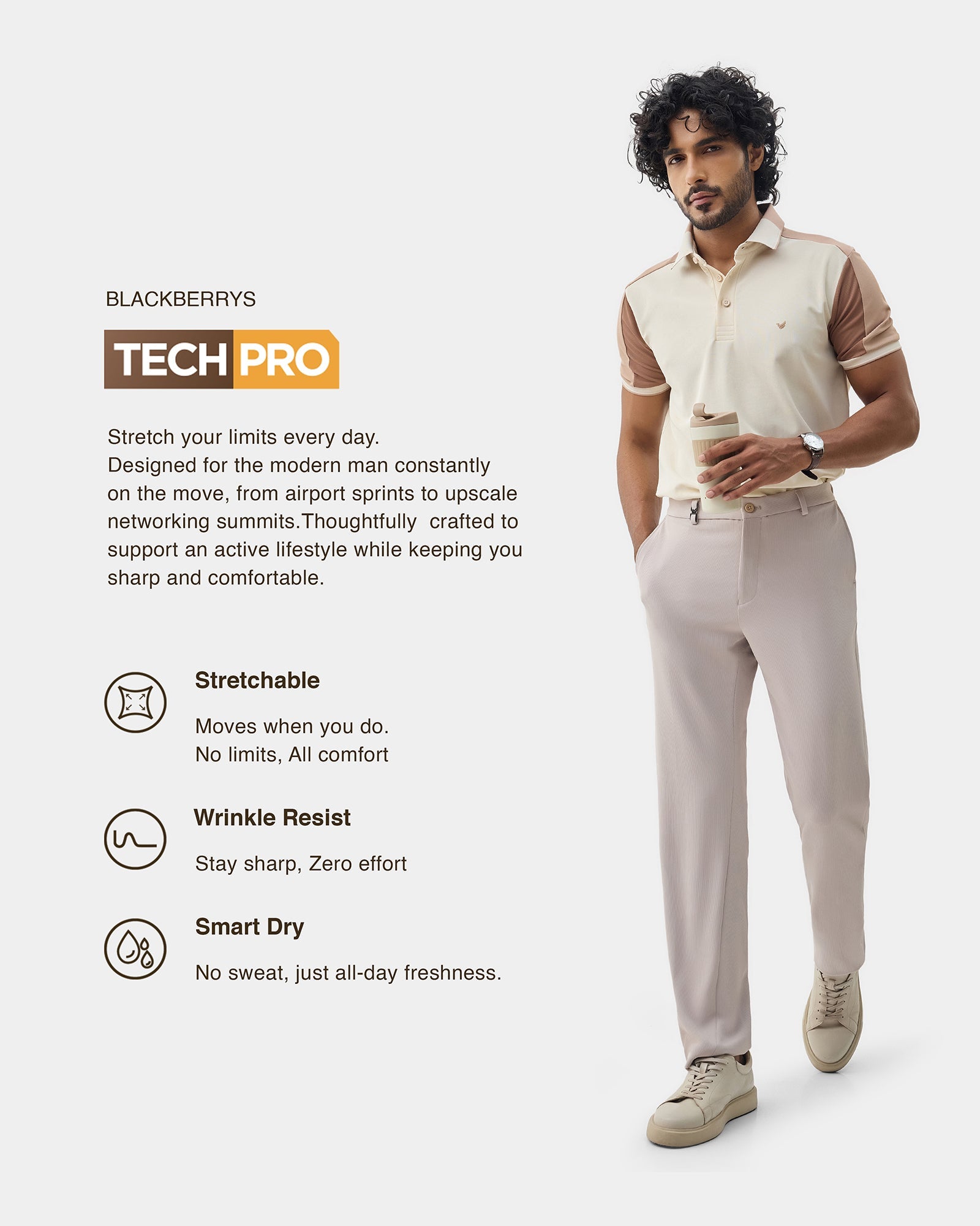 Almond Beige TechPro Solid Polo - Nomara