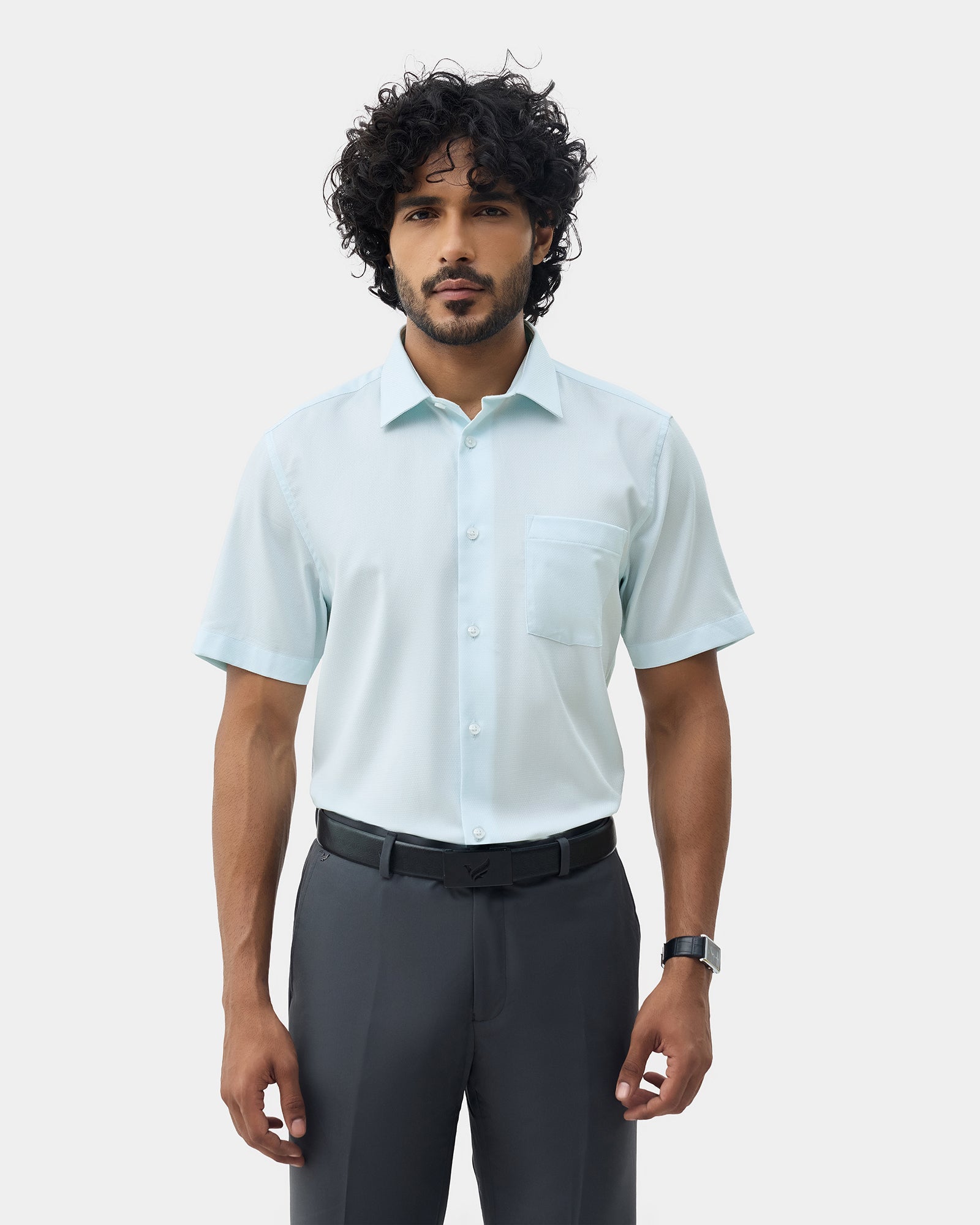 Aqua Green Textured Shirt - Maky