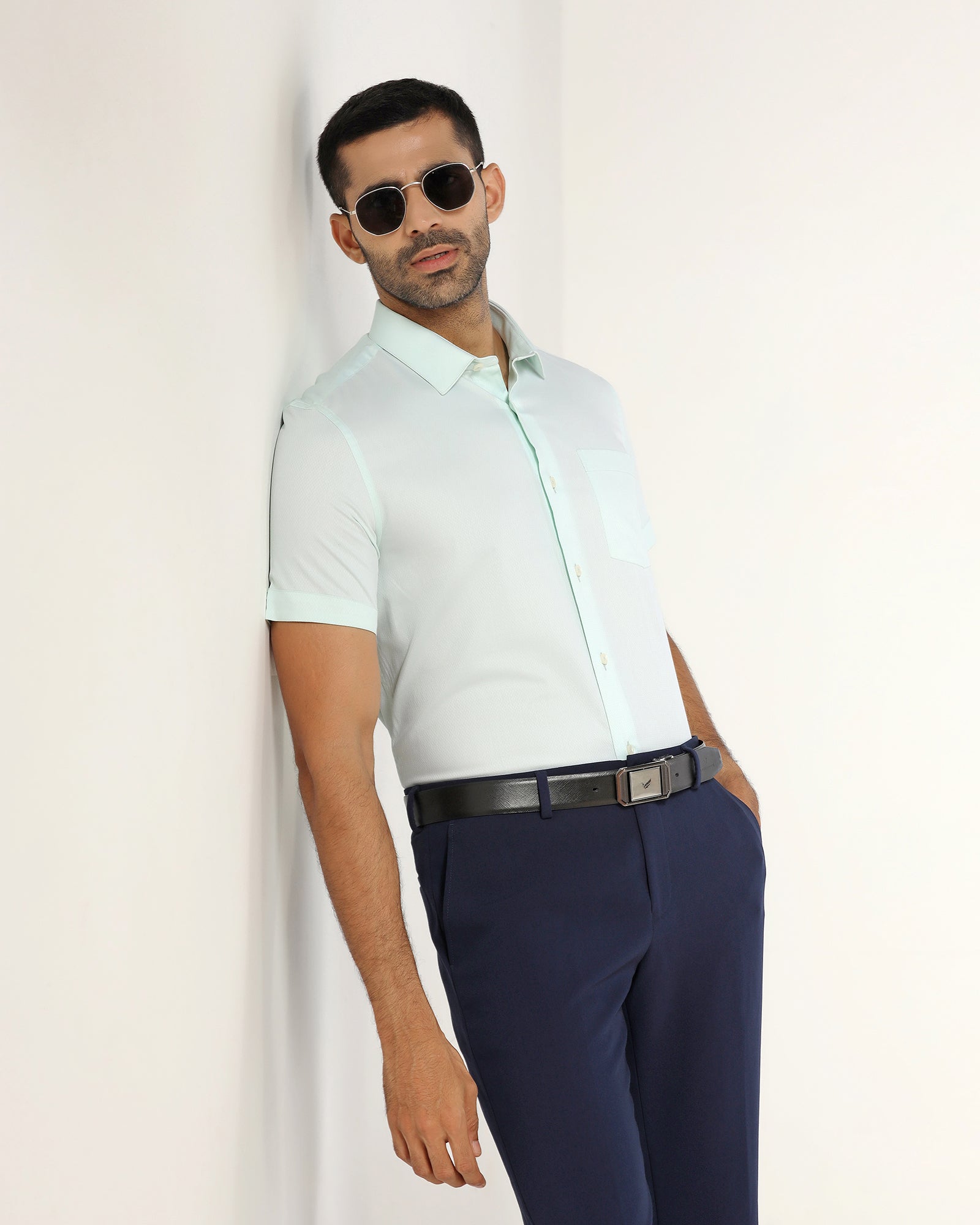 Aqua Half Sleeve Textured Shirt - Ryan