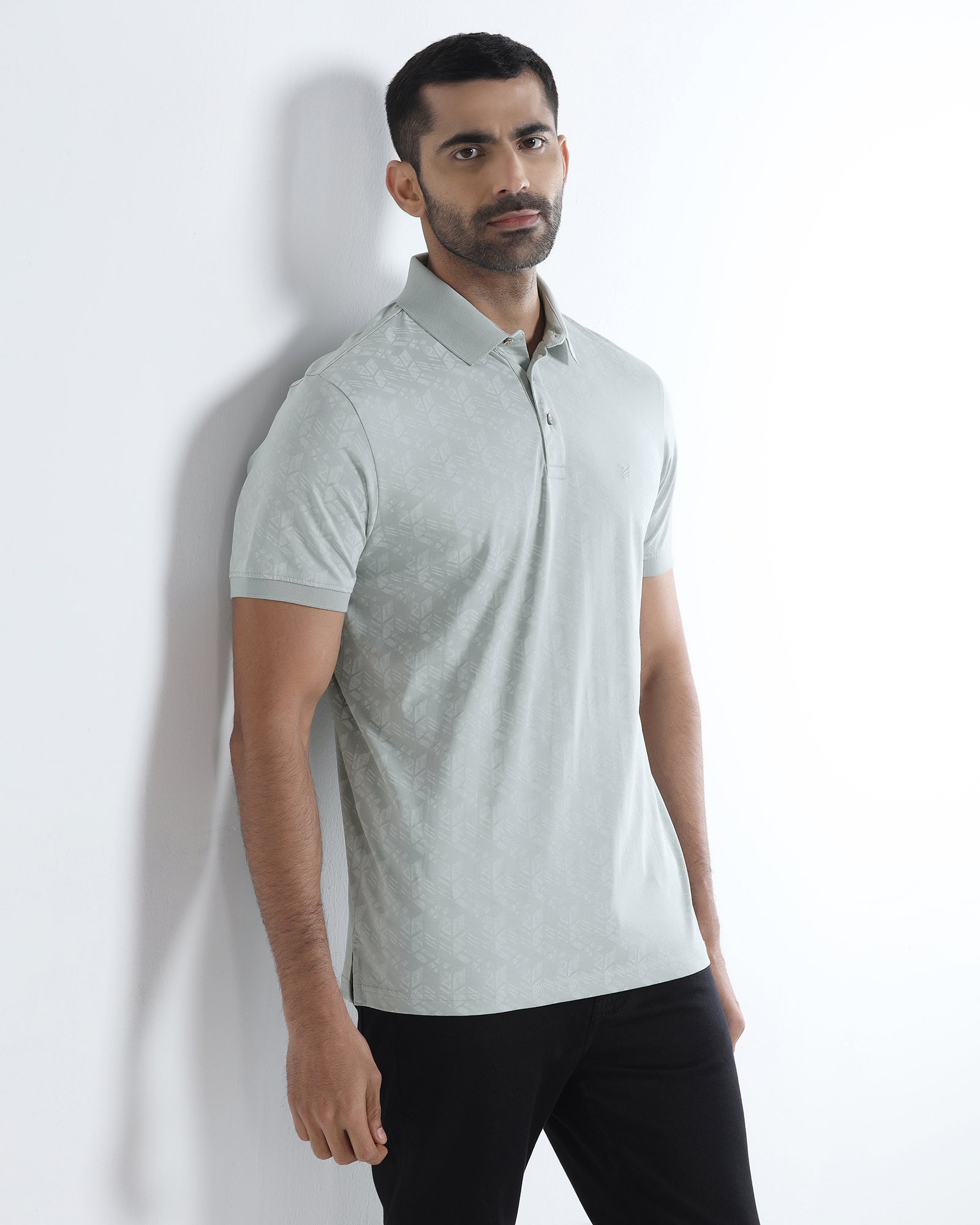 Ash Grey Printed Polo - Live