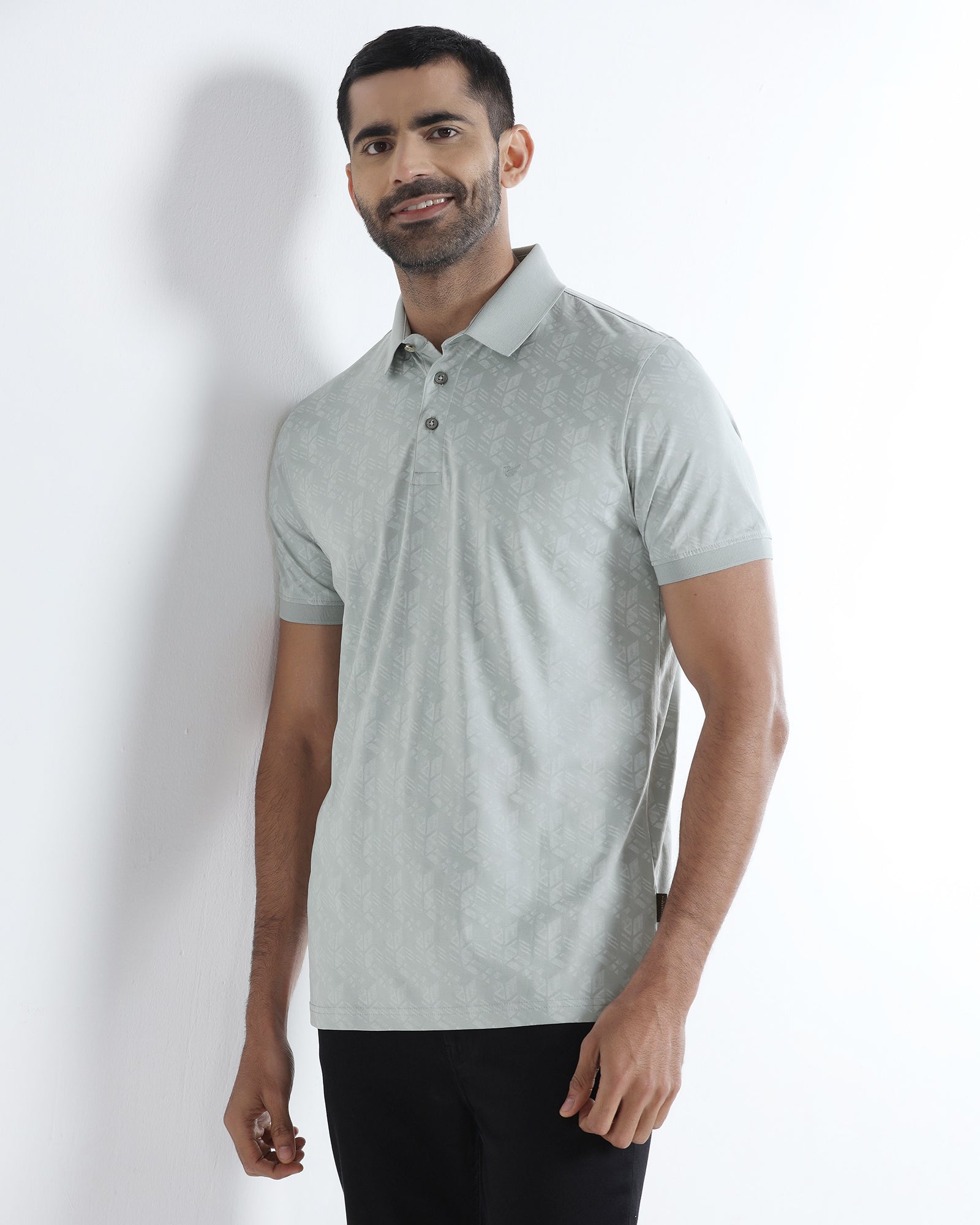 Ash Grey Printed Polo - Live