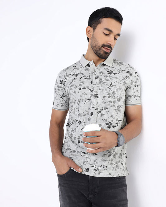 Ash Grey Printed Polo - Neru