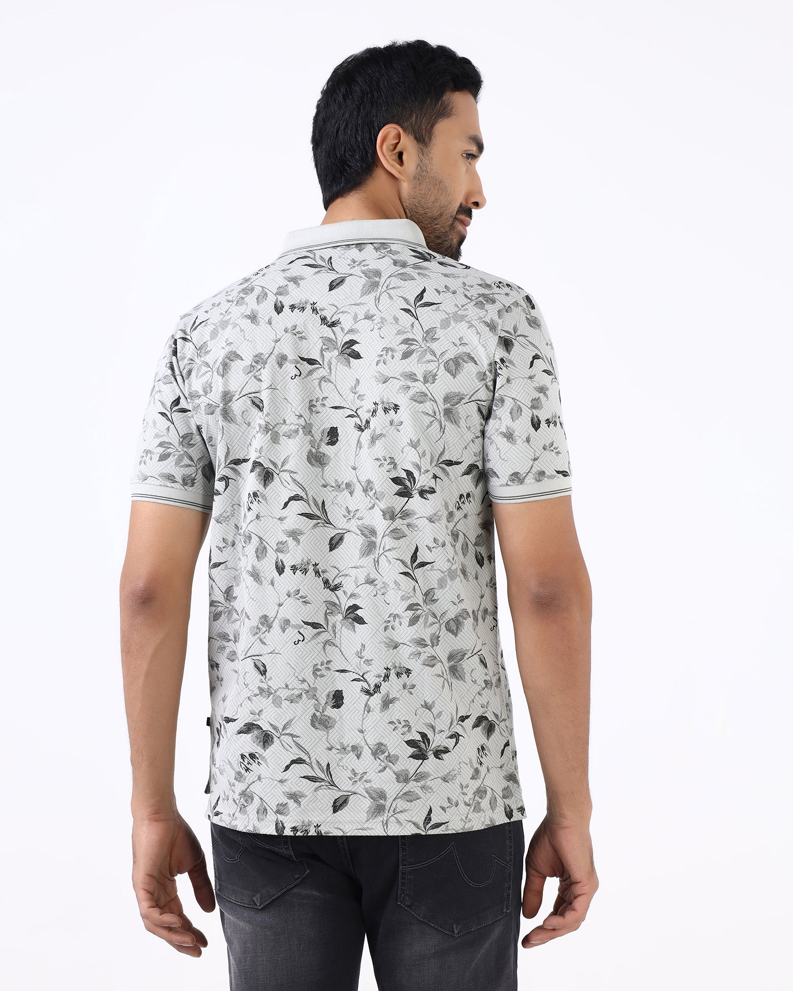 Ash Grey Printed Polo - Neru