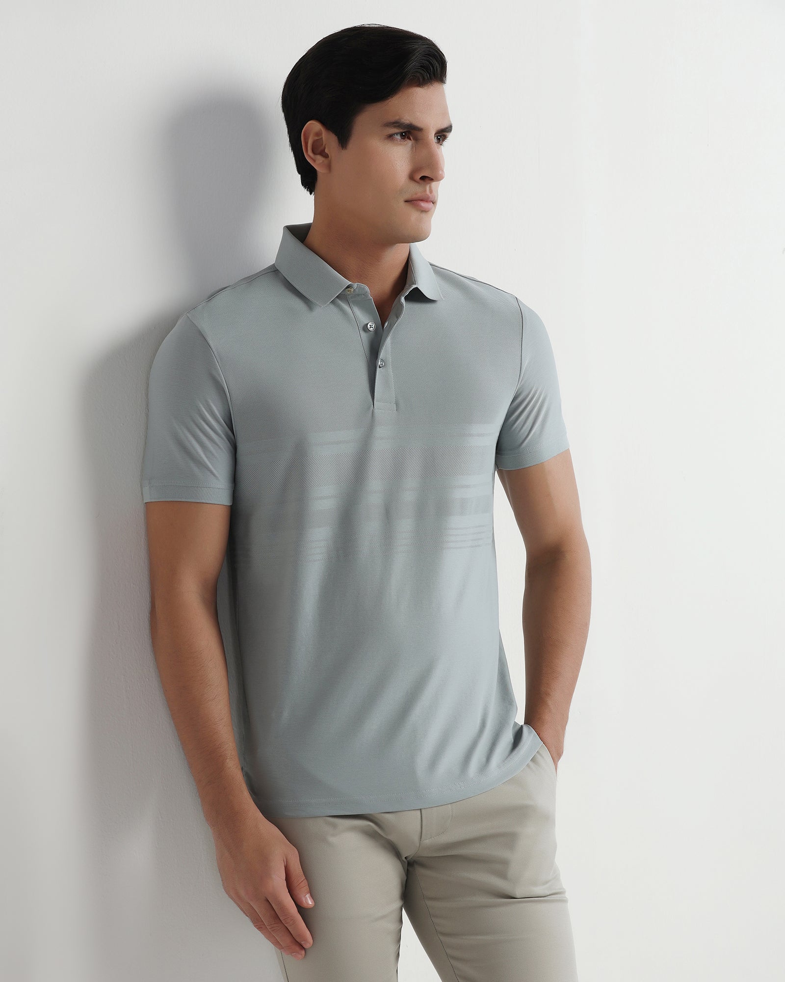 Ash Grey Textured Polo - Peek