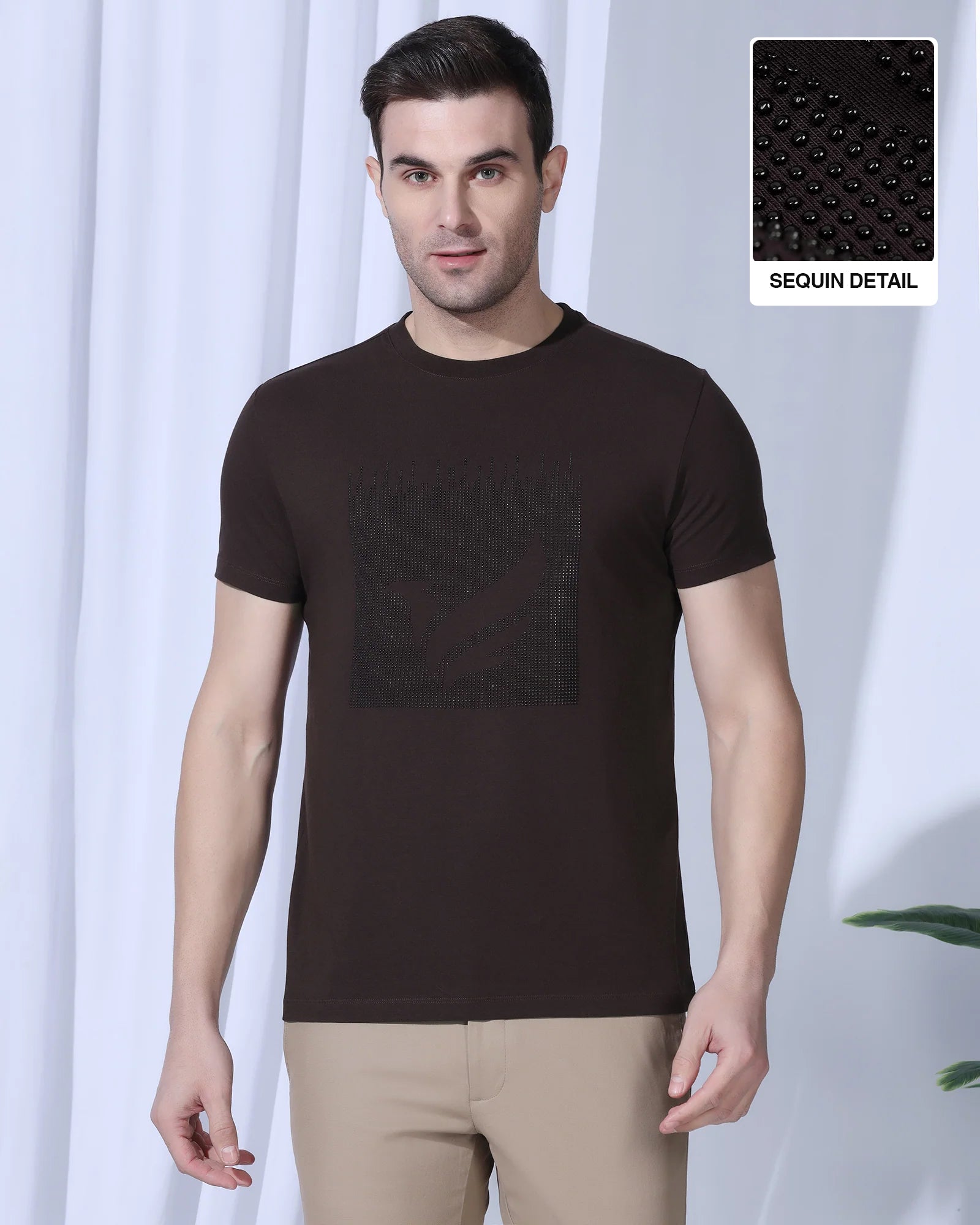 Crew Neck Brown Printed T-Shirt - Badger