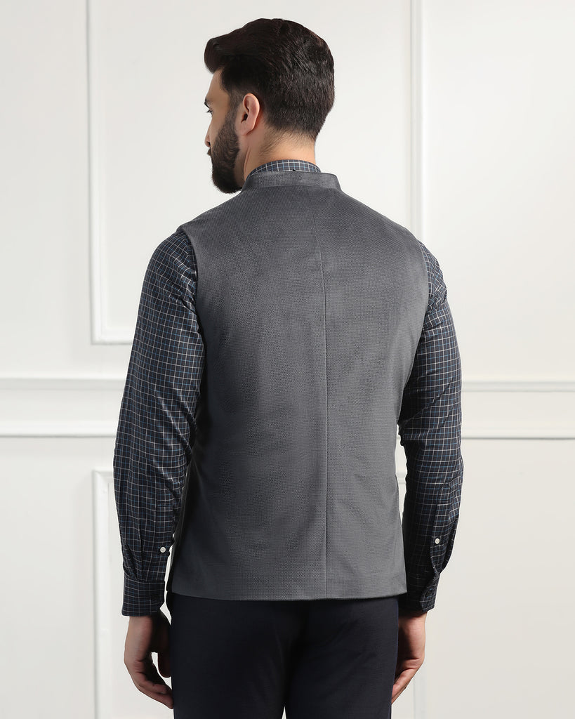 Bandhgala Formal Dark Grey Textured Waistcoat - Emira