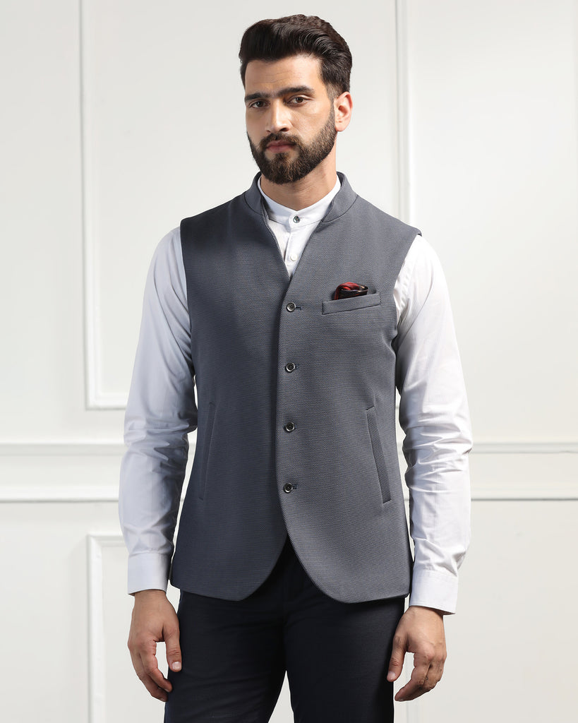 Bandhgala Formal Grey Textured Waistcoat - Sail