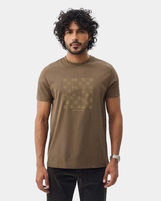 Bear Brown Crew Neck Printed T-Shirt - Donbei
