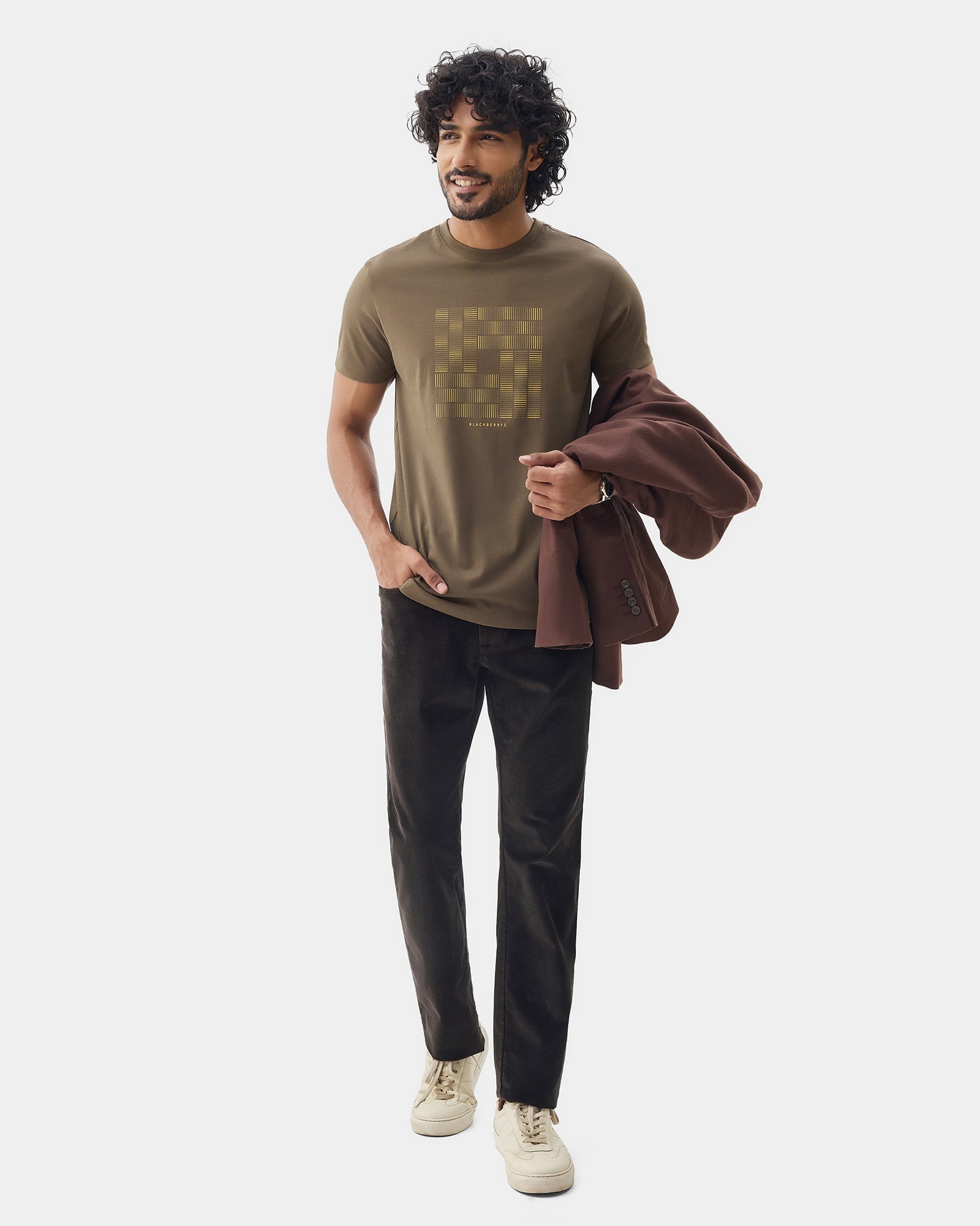 Bear Brown Crew Neck Printed T-Shirt - Donbei