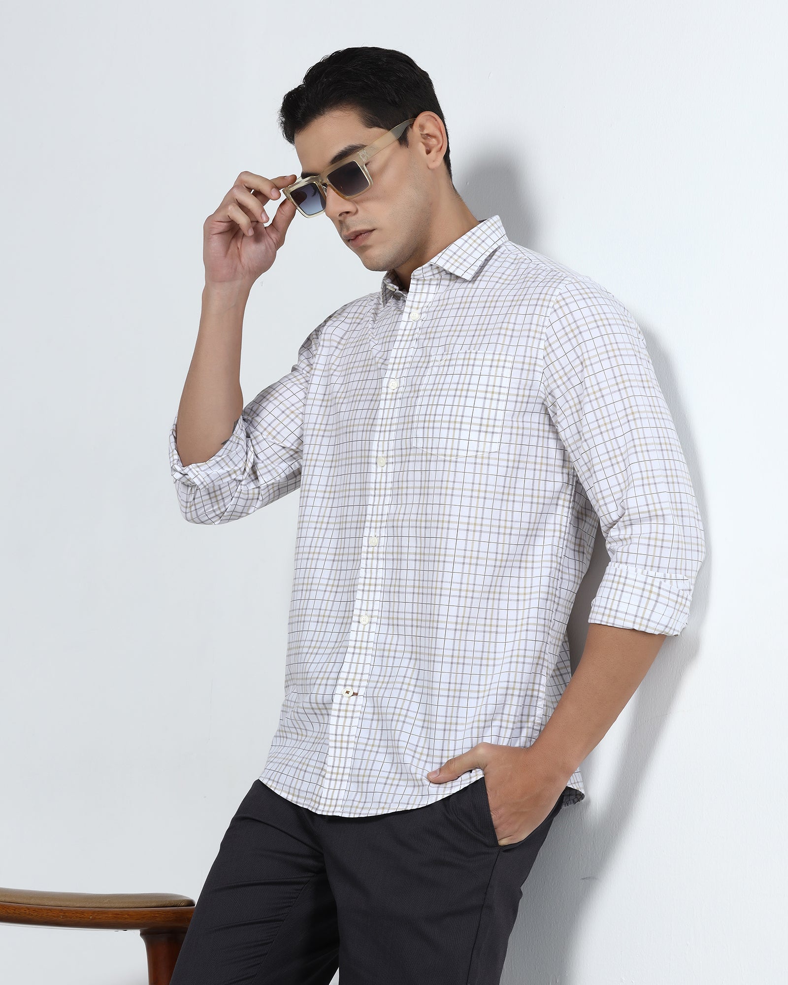 Beige Check Shirt - Flintor