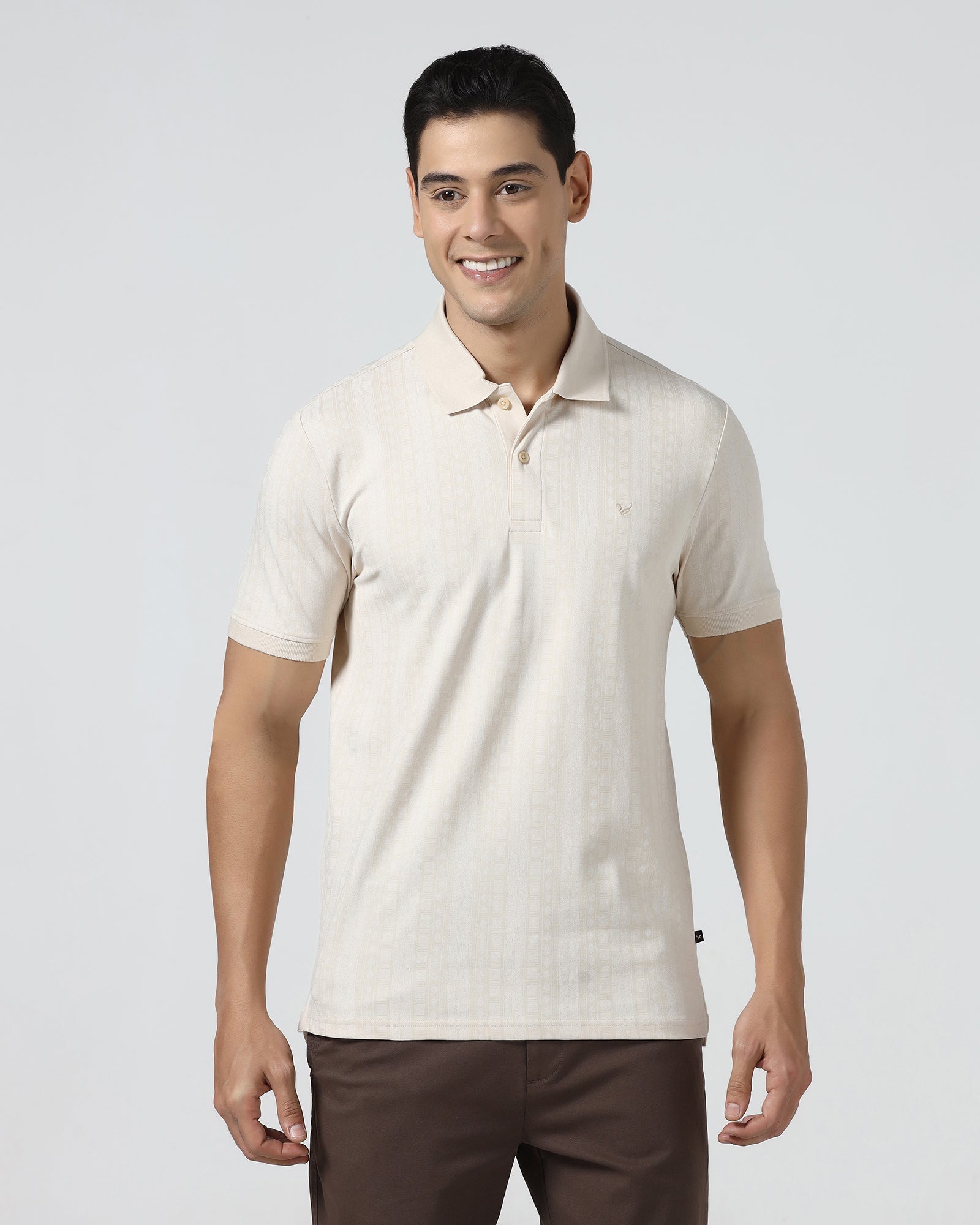 Beige Cream Printed Polo - Bogum