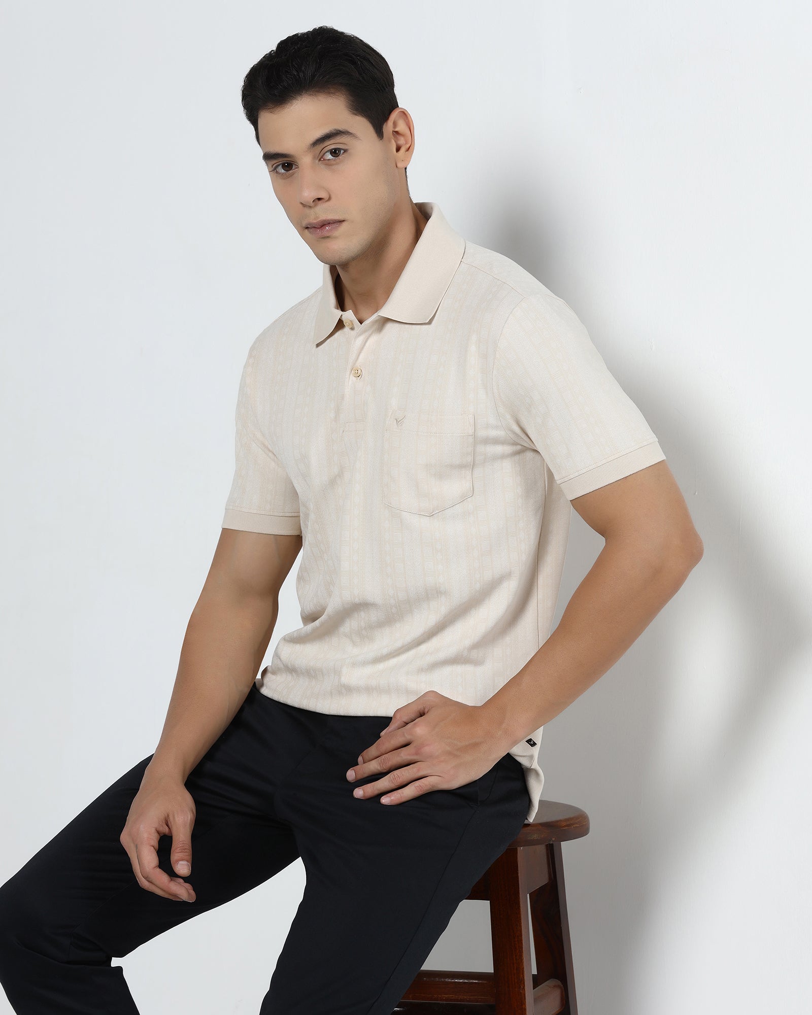 Beige Cream Printed Polo - Bogum