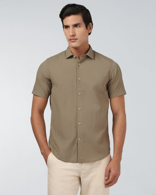 Beige Half Sleeve Textured Shirt - Kratos