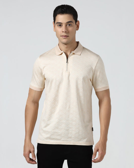 Beige Textured Polo - Sky