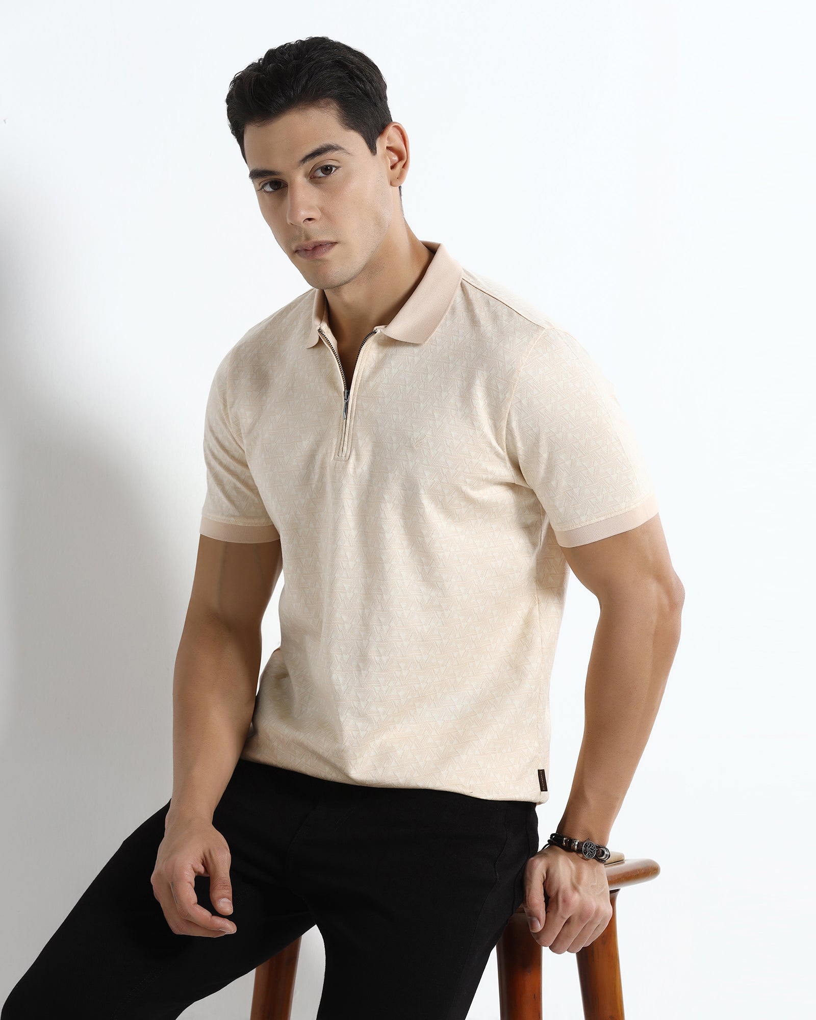 Beige Textured Polo - Sky