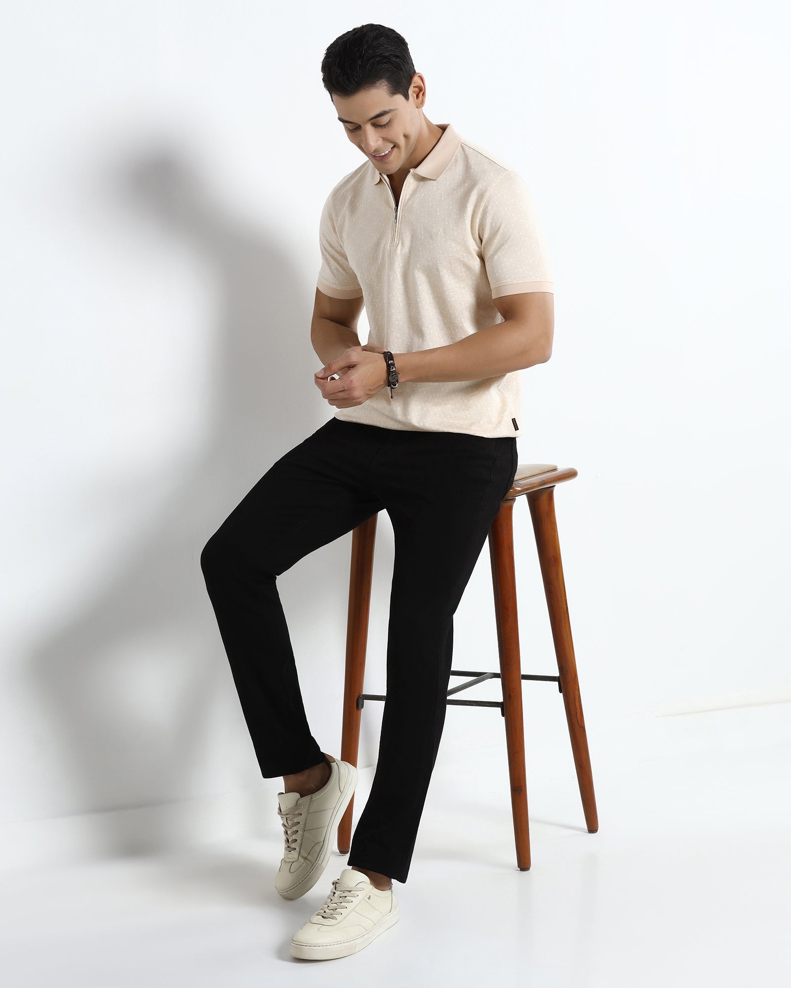 Beige Textured Polo - Sky